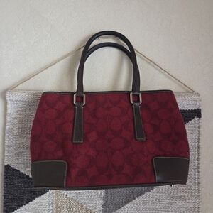 Vintage COACH Y2k Wool Leather Purse Tote Bag F1J-7723